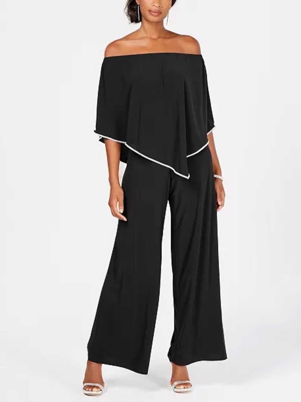 MSK Black Off-Shoulder Wide-Leg Jumpsuit with White Trim